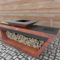 Кухонный блок с колесиками Quan Garden Art Premium коричневый с системой водоснабжения QN91069